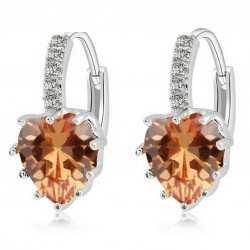 Platinum plated with golden heart shape crystal cute earrings 